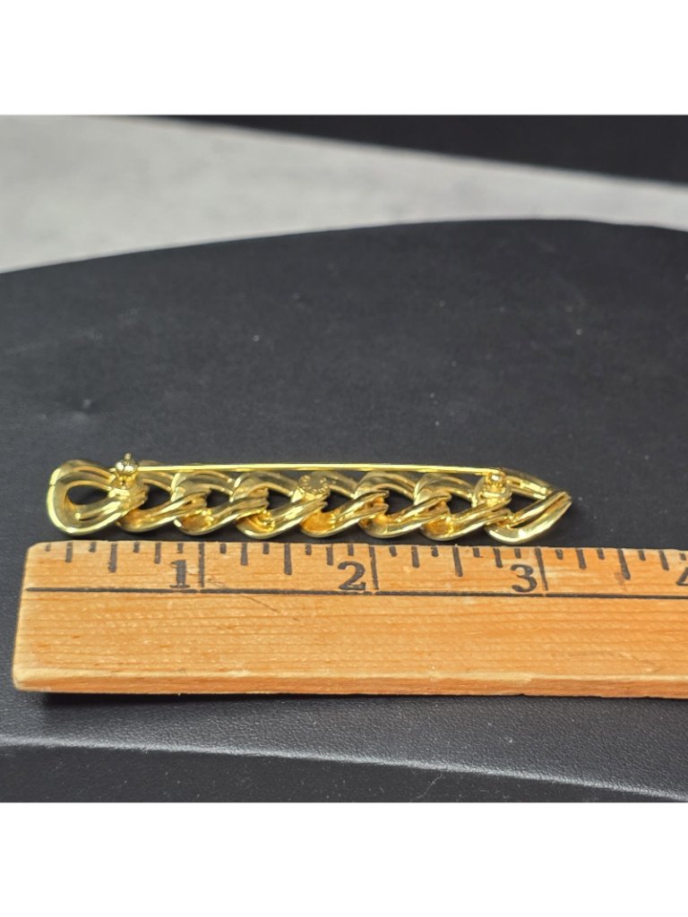 Monet Double Link Chain Bar Brooch Linear Line Yellow Gold Plated Signed Vtg — image 6 of 7